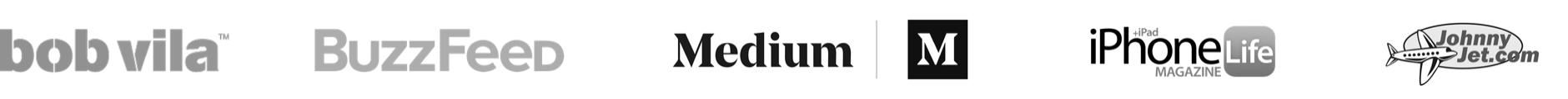 Logos of Bob Vila, BuzzFeed, Medium, iPhone Life Magazine and JohnnyJet